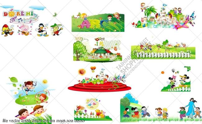 file vector tranh decor tre em mam non